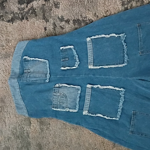 Women's Cargo Denim Bandeau Jumpsuit - Picture 4 of 10